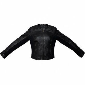 Bod & Christensen Black Leather Cropped Jacket – Fitted Zip Front – Women’s XS